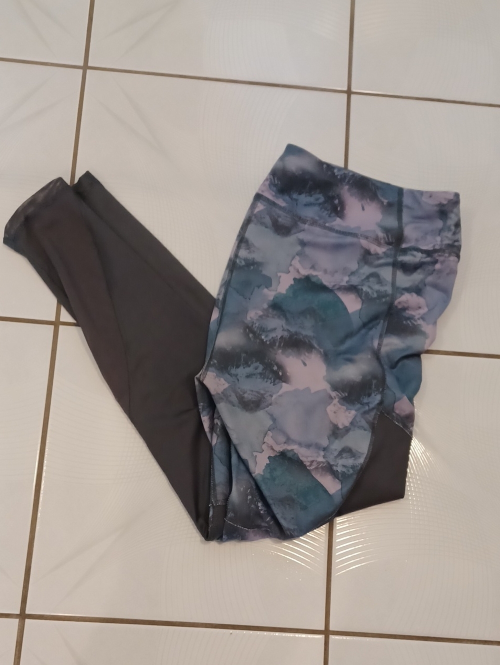 4/$40 Marble-Print Gray, Blue & Purple Active Leggings - Size XL